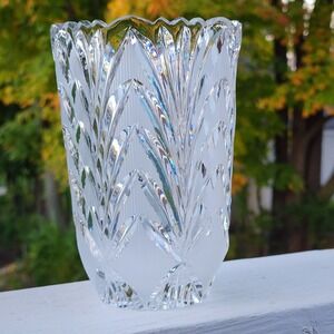 Vintage 1980s USSR Hand Cut 24% Lead Crystal Vase Soviet Era Hrustal 6.6"x4.5"
